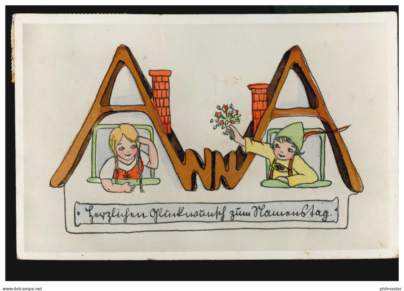 Ansichtskarte Vornamen: Hoch Anna! Namenszug Als Dach, ROSENHEIM 25.7.1936 - Vornamen