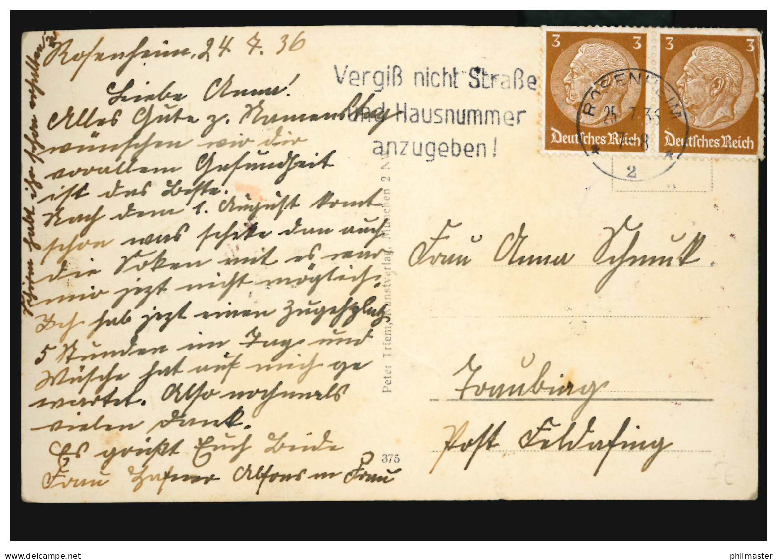 Ansichtskarte Vornamen: Hoch Anna! Namenszug Als Dach, ROSENHEIM 25.7.1936 - Firstnames