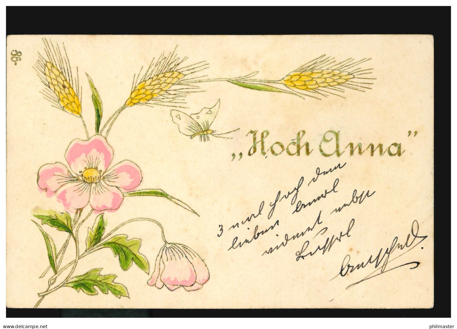 Ansichtskarte Vornamen: Hoch Anna! Blumen Getreide Schmetterling, WIEN 24.7.1901 - Firstnames