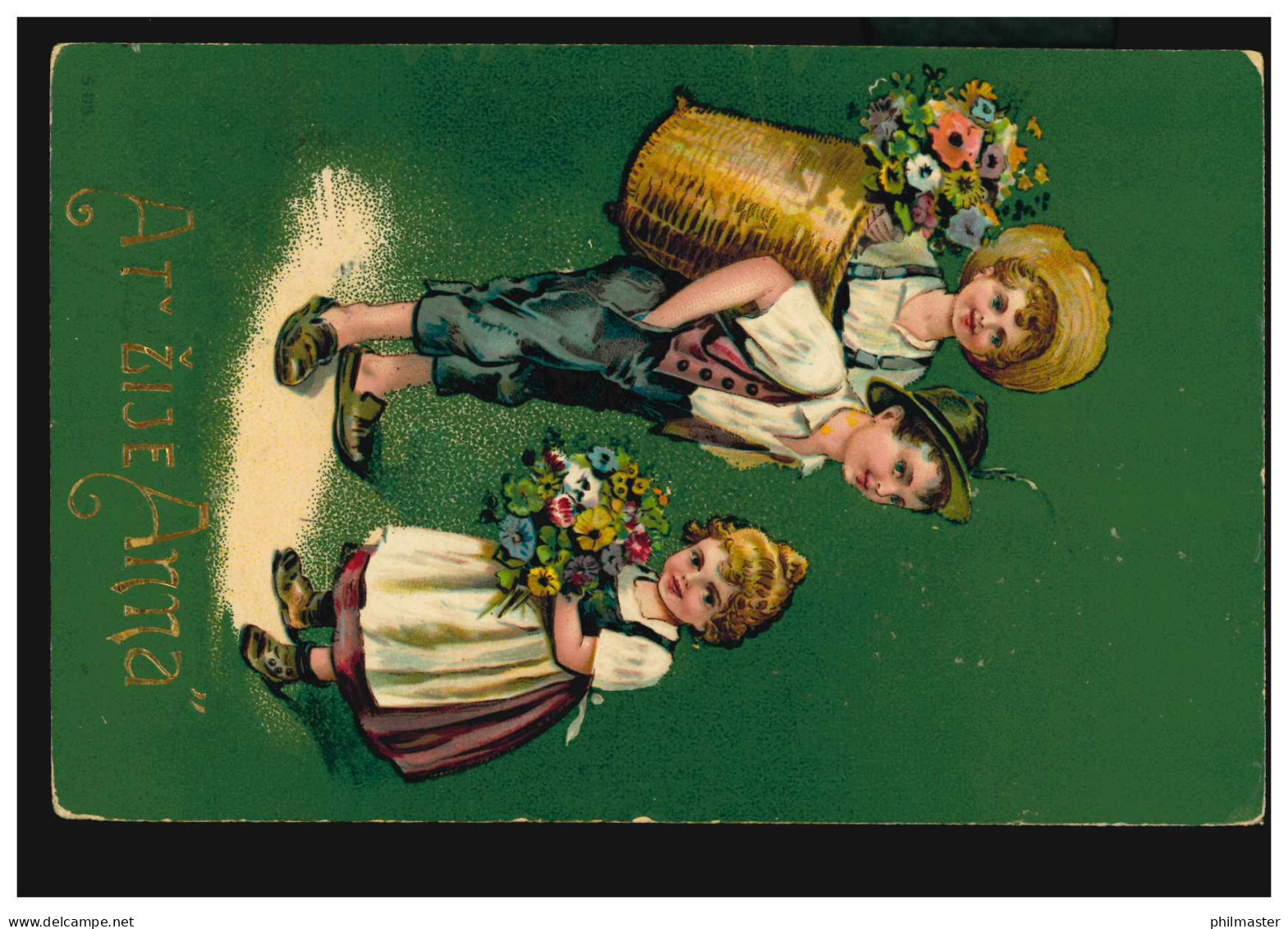 Ansichtskarte Vornamen: Anna - Kindergruppe Mit Blumen, WYSOCAN 1907 - Prénoms