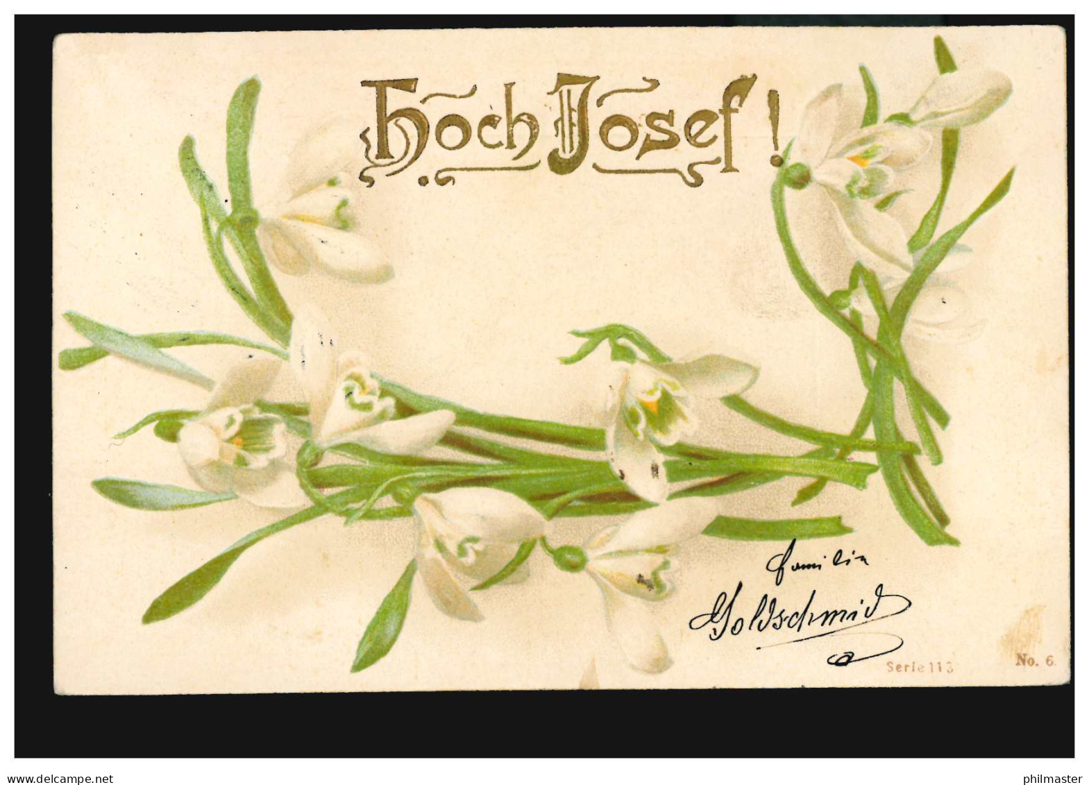 Ansichtskarte Vornamen: Hoch Josef! Schneeglöckchen, WIEN 18.3.1905 - Prénoms