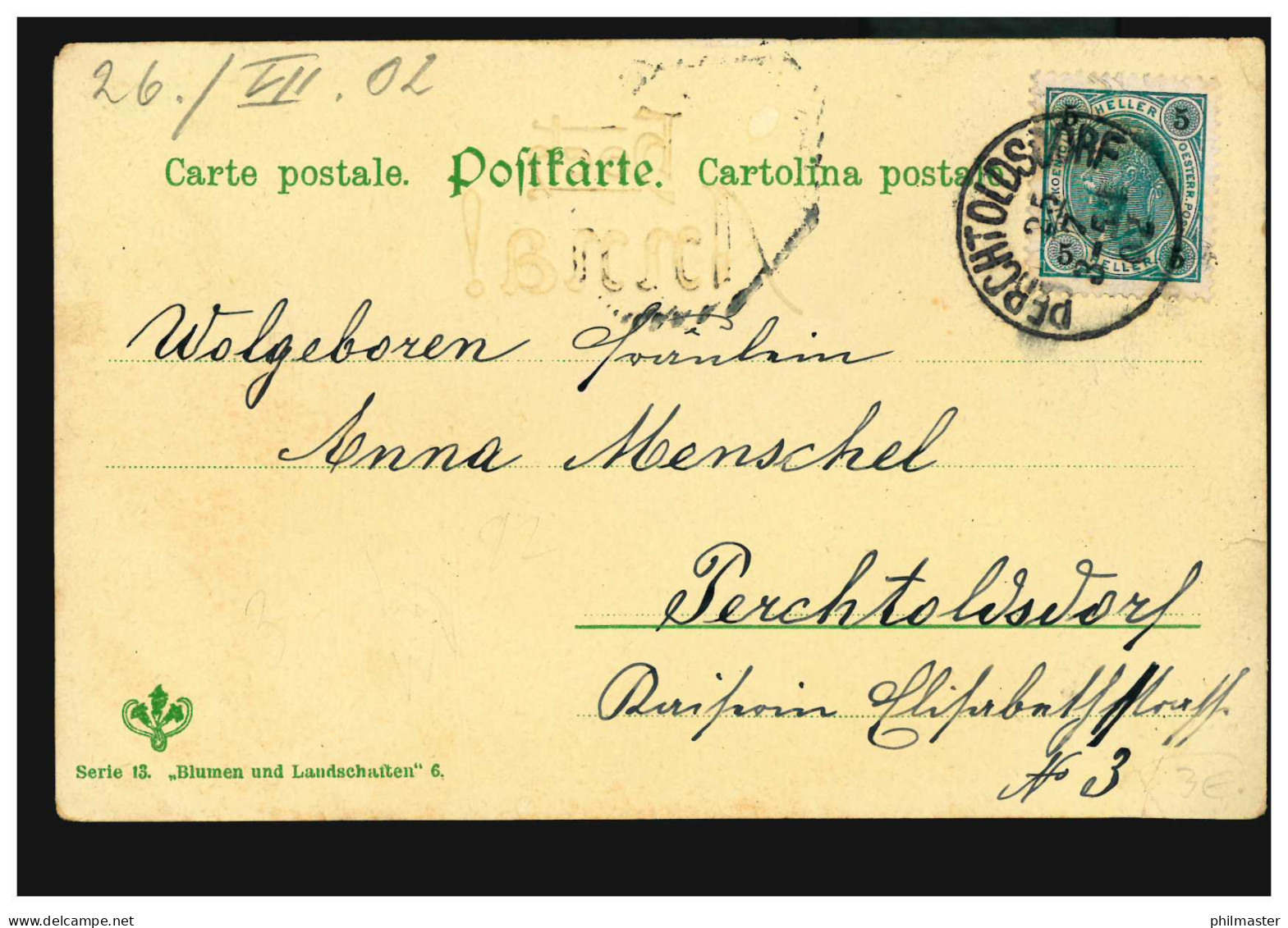 Ansichtskarte Vornamen: Hoch Anna! Gebirgssee Mit Boot, PERCHTOLDSDORF 25.7.1902 - Vornamen