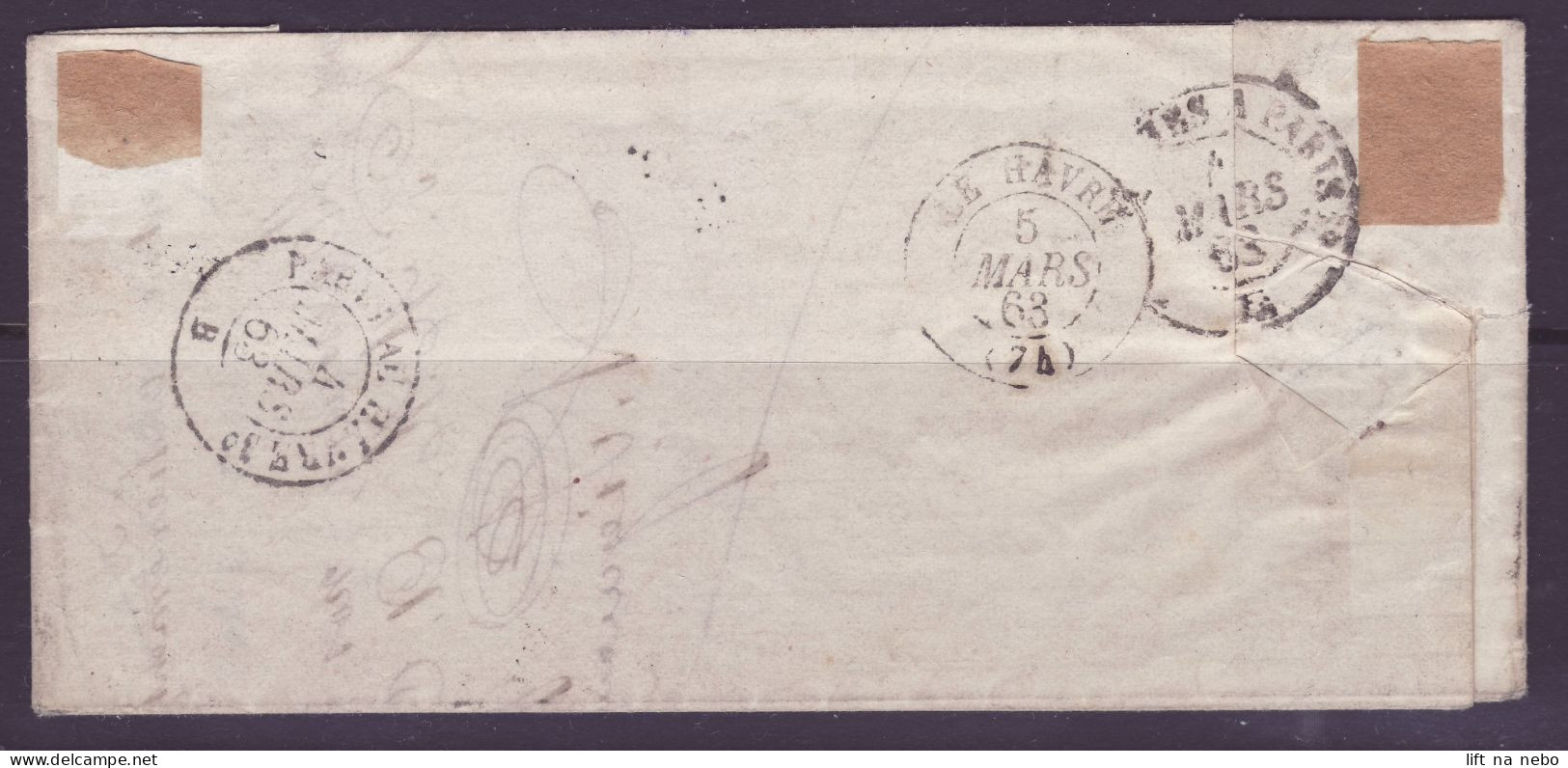 FRANCE 1853-1860 Stamp 20c Bleu YT N°14 On The Cover Oblitération Gros Chiffres - 1853-1860 Napoléon III