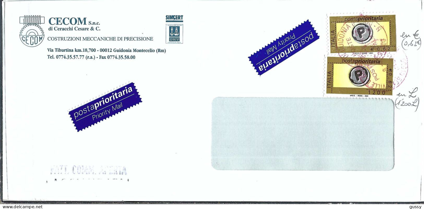 ITALIE Ca.2003: LSC Avec TP "Prioritaire" En Lire Et Même TP En Euro De Guidonia Avec étiquettes "Prioritaire" - 2001-10: Storia Postale