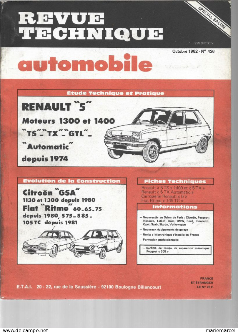 Lot. REVUE TECHNIQUE AUTOMOBILE + DIVERS. RENAULT 5 - Auto