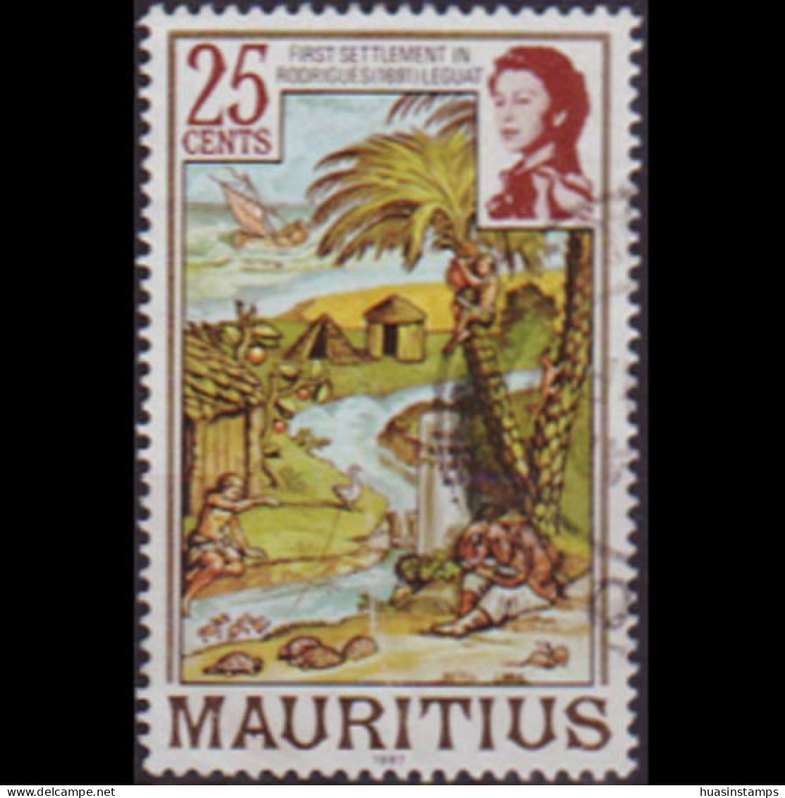 MAURITIUS 1987 - Scott# 447a Settlement Wmk 384 25c Used - Mauritius (1968-...)