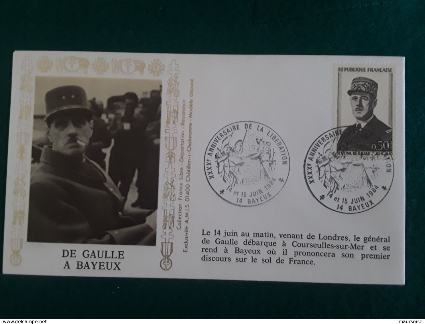 ENVELOPPE PJ  DE GAULLE A BAYEUX - Dokumente