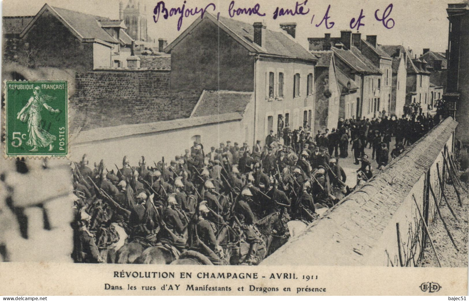 Révolution En Champagne - Avril 1911 - Dans Les Rues D'Ay - Manifestants Et Dragons En Présence "animés" - Ay En Champagne