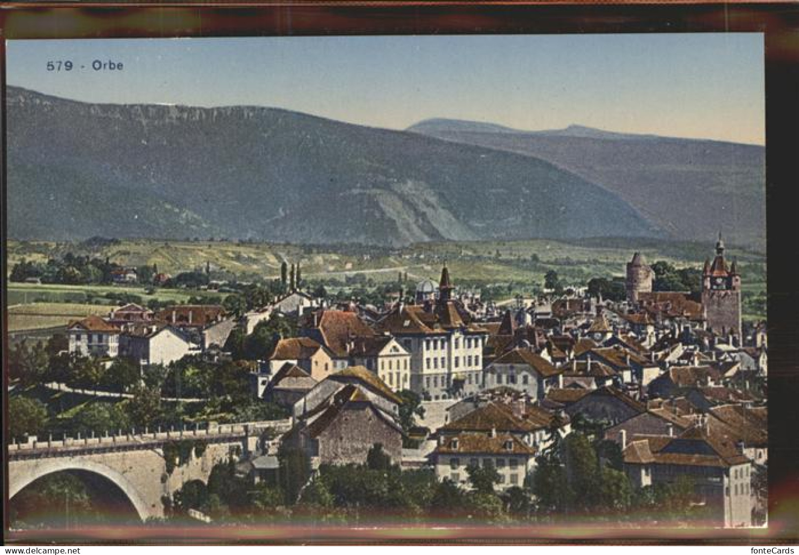 11306719 Orbe Panorama Kirche Befestigungsturm Bruecke Orbeebene Orbe - Sonstige & Ohne Zuordnung