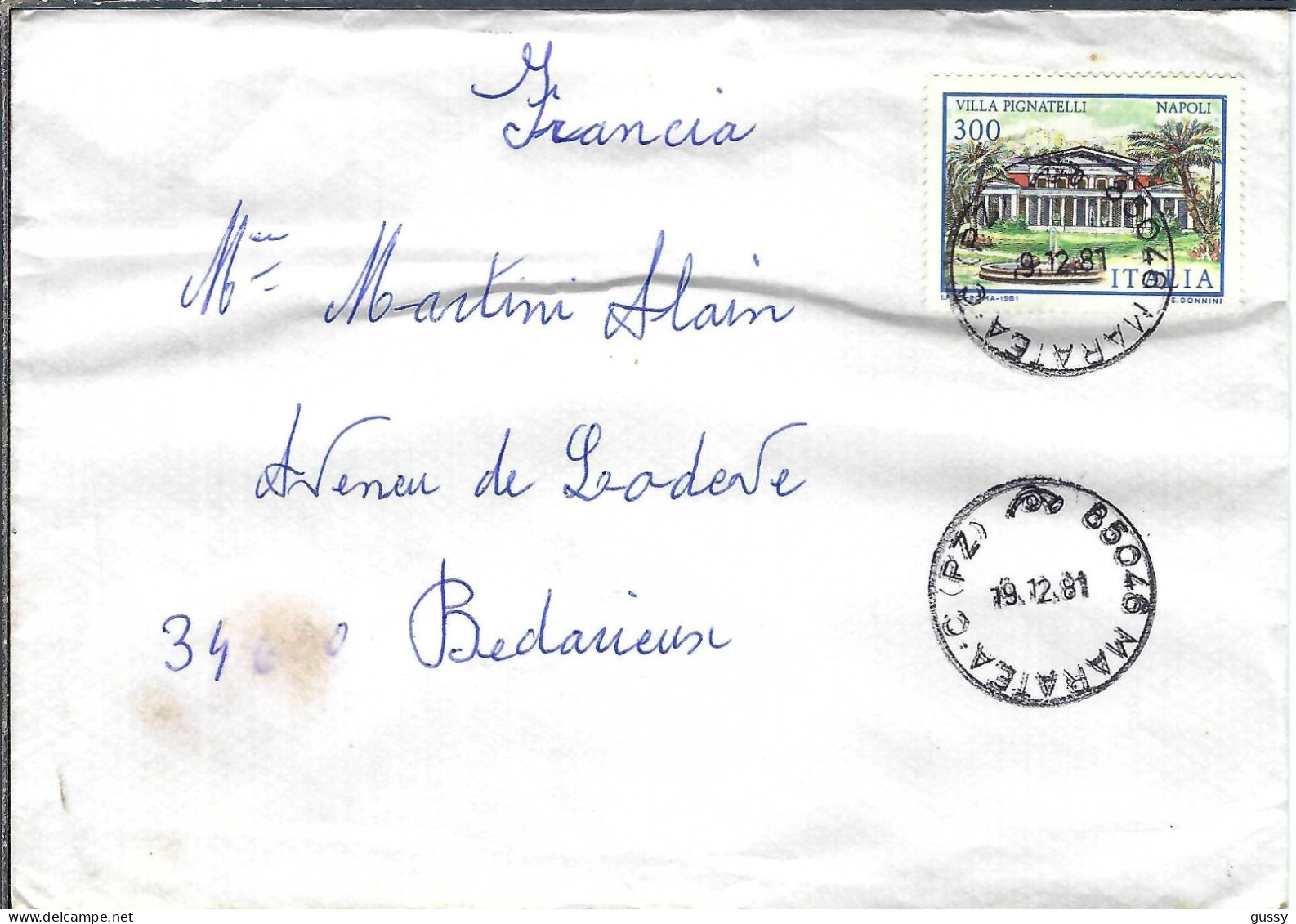 ITALIE Ca.1981: LSC  De Maratea à Bédarieux (France) - 1981-90: Marcofilia