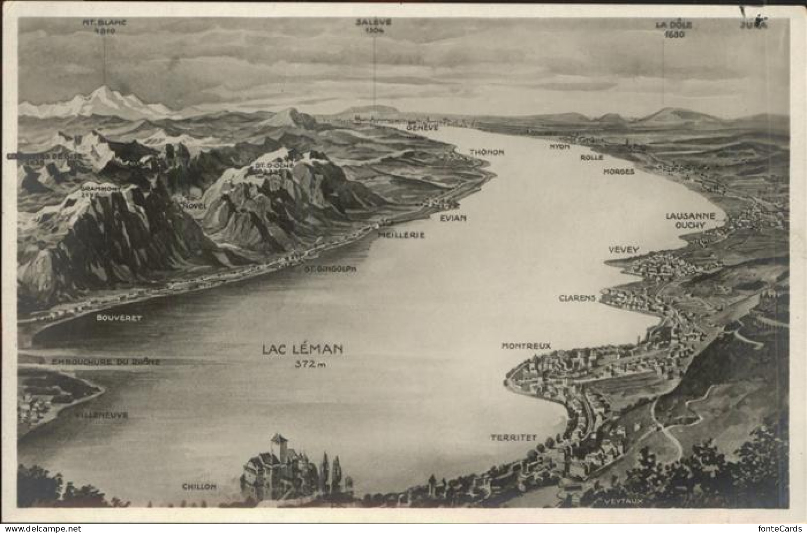 11306492 Lac Leman Genfersee Panorama Kuenstlerkarte Lac Leman Genfersee - Otros & Sin Clasificación