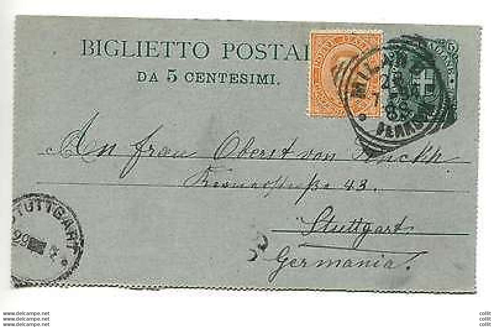 B.P. Cent. 5 "Stemma" N. B 3 Viaggiato Per L'estero - Interi Postali