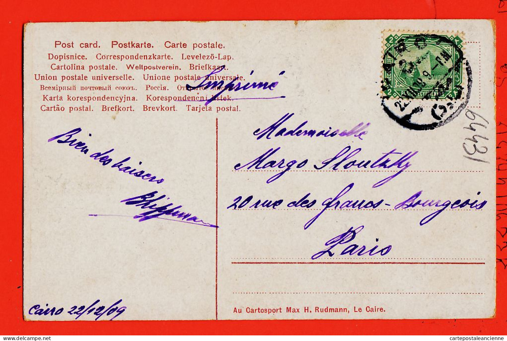 31592 / ♥️ CAIRO Egypt Lettres Visages Femmes Enfants Bébés 1909 à Margo SLOUTZKY Paris ◉ Au Cartosport Max RUDMANN Le  - Caïro