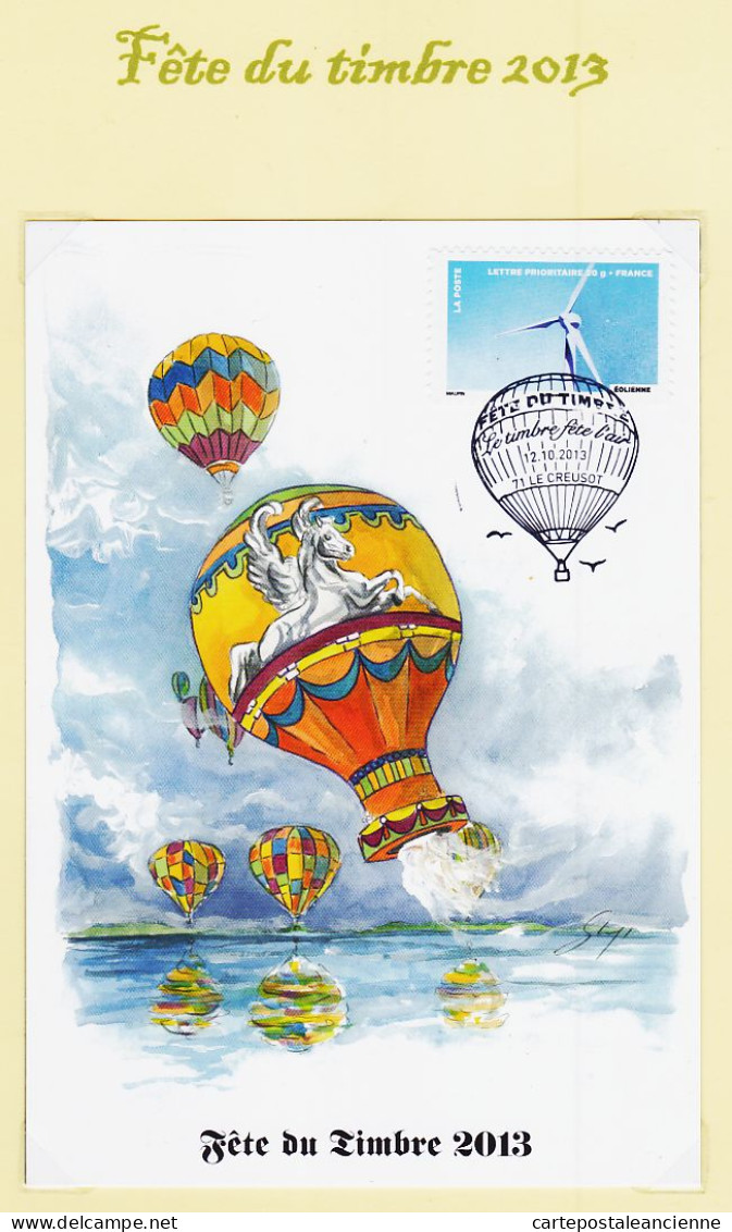 31646 / ⭐ ◉  Carte Maximum ● FDC Fête Timbre AIR Montgolfiere ● LE CREUSOT 12-10-2013 Autoadhesif Eolienne Y-T 900 - 2010-2019