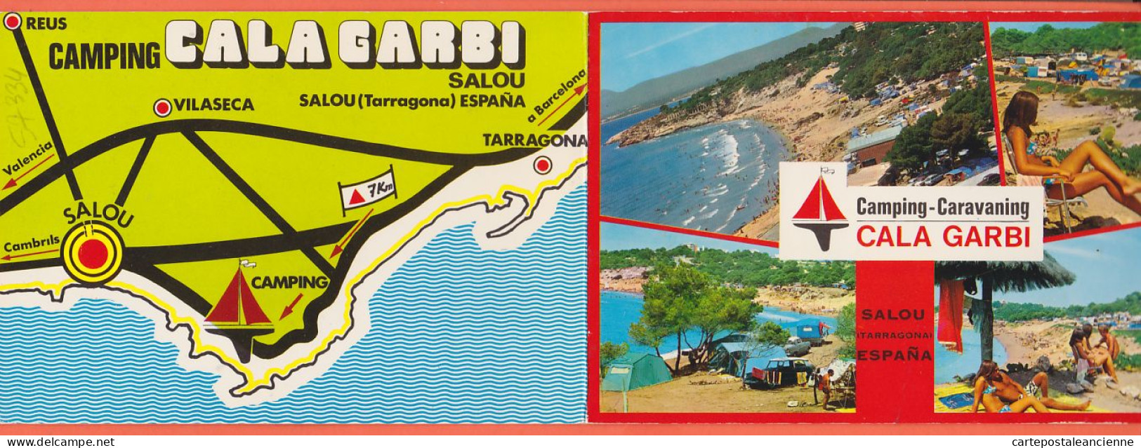 31826 / ⭐ ◉ Rare Double Carte SALOU Tarragona Camping-Caravaning CALA GARBI  Automobiles 1965s Cppub  - Tarragona