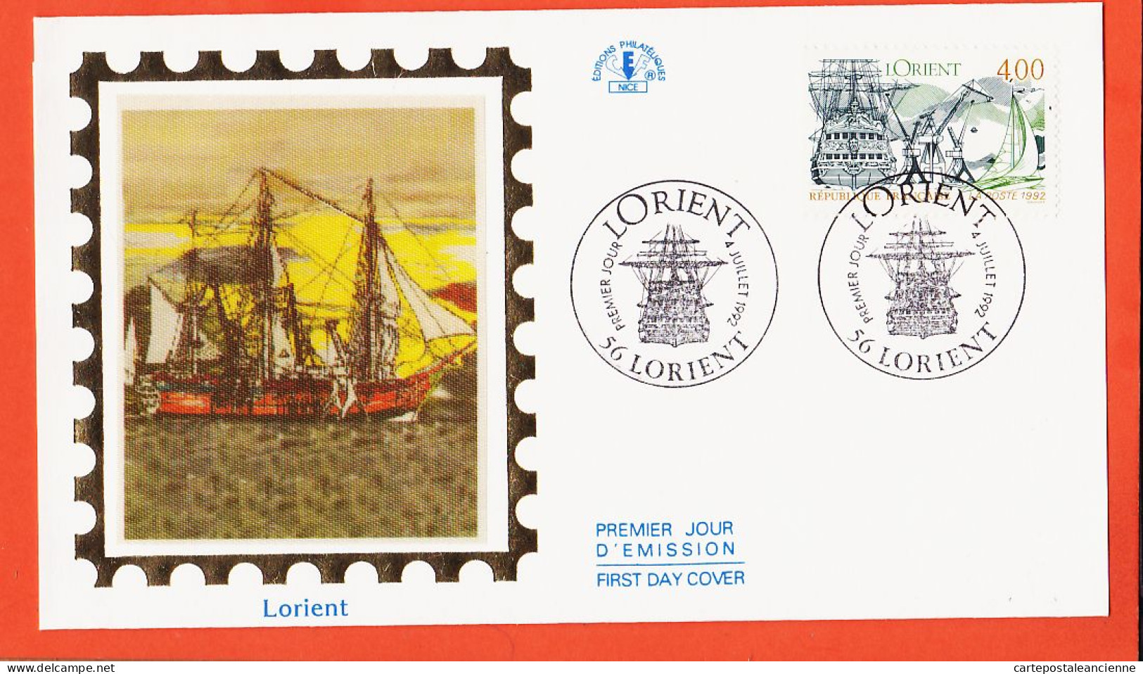 31653 / ⭐ ◉ FDC Soie LORIENT 1er Premier Jour Emission 56-Morbihan 4 Juillet 1992 F.D.C First Day Cover  - 1990-1999