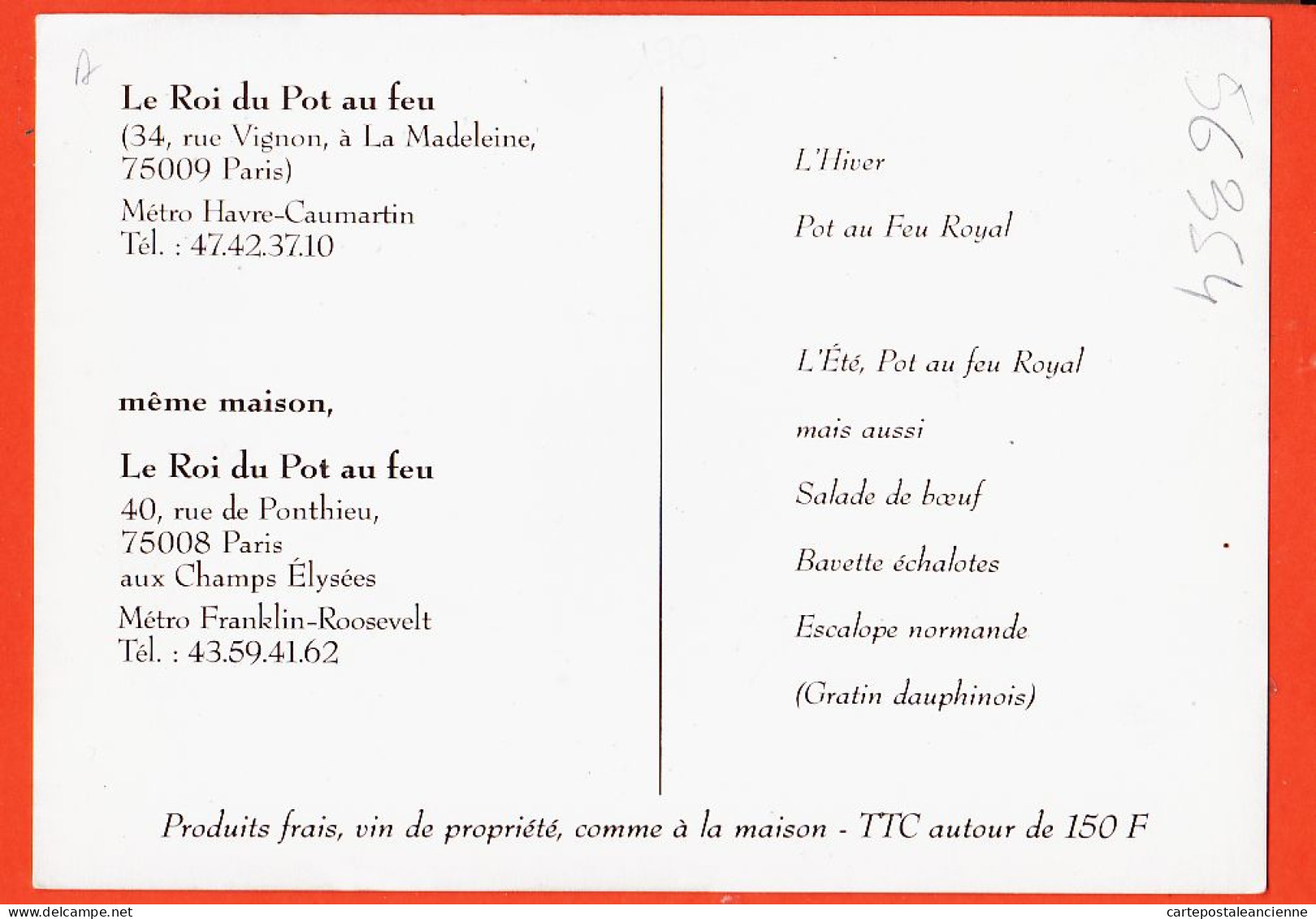 31637 / Peu Commun PARIS IX LE ROI Du POT Au FEU 34 Rue VIGNON A La MADELEINE Et 40 Rue De PONTHIEU Cppub 1975s - District 09