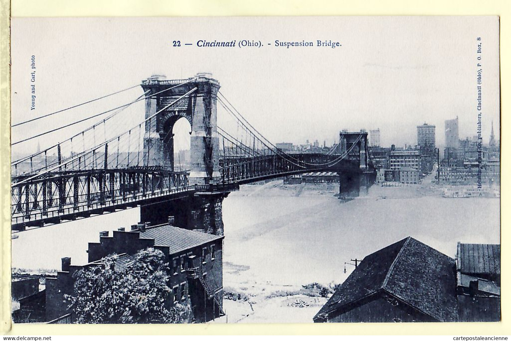31759 / ⭐ ◉ OHIO CINCINNATI Suspension Bridge 1900s ¤ USA ETATS UNIS - HELMLINGER & Co By YOUNG CARL PHOTO 22 - Cincinnati