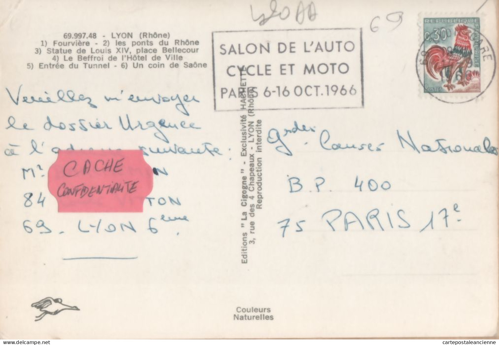 31859 / LYON 69-Rhone Multivues Flamme Poste Salon AUTO-CYCLE-MOTO PARIS Octobre 1966 Editions CIGOGNE 48 - Lyon 1