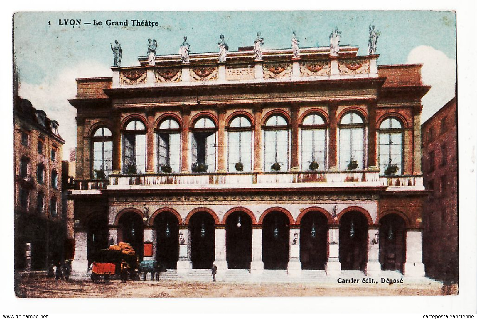 31868 / LYON 69-Rhone  Le GRAND THEATRE Place Bellecour Charette Attelage 1910s Editions CARRIER 1 - Lyon 1