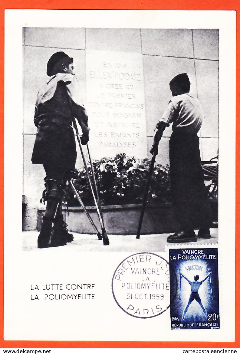 31652 / ⭐ ◉ Carte Maximum Lutte Contre La Poliomyelite VAINCRE 1er Premier Jour PARIS 31 Octobre 1959 Photo KEYSTONE - 1950-1959