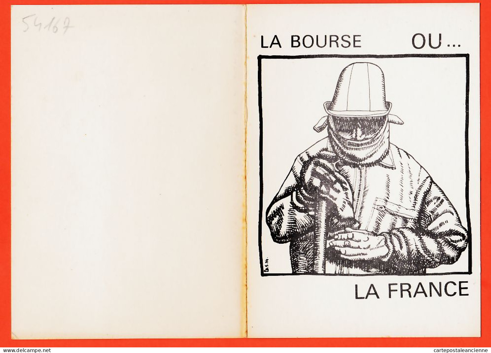 31658 / ⭐ ◉ Rare Dessin Satirique Anti-Capitaliste Politique BOURSE Ou FRANCE Mai 1974 Black-Bloc Satire Double Carte  - Satirisch