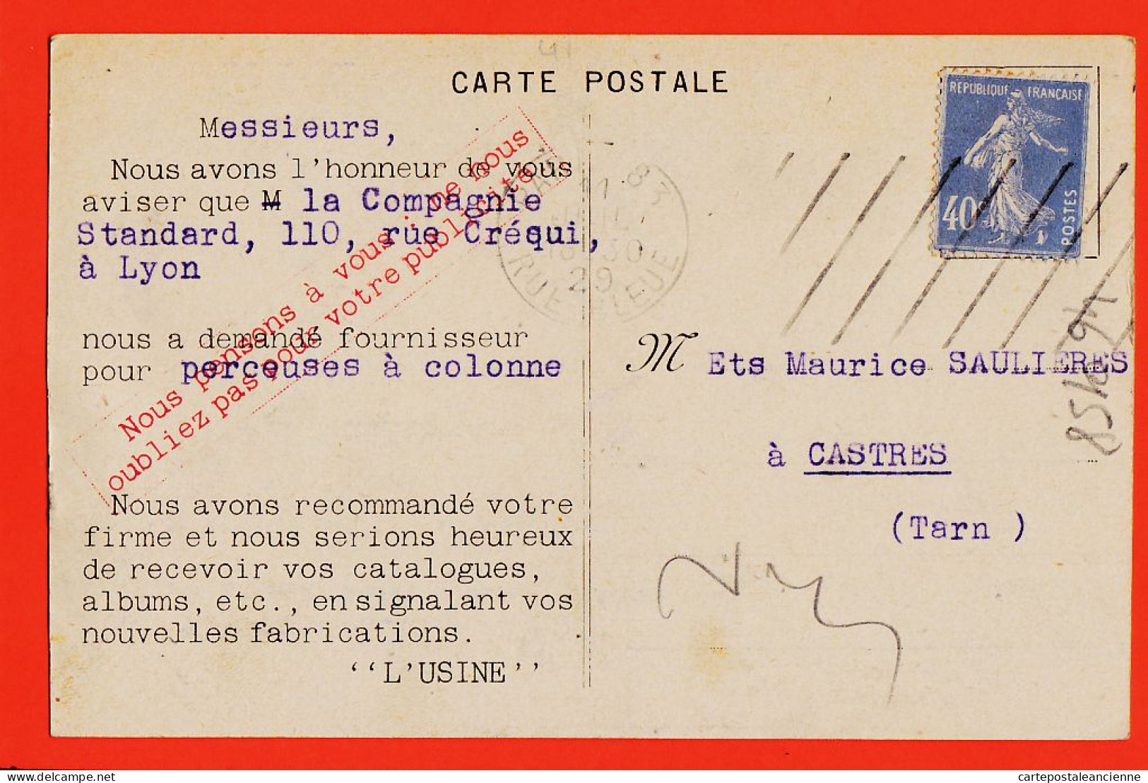 31635 / ♥️ (•◡•) ◉ Rare PARIS IX L' USINE Journal De Industrie 15 Rue BLEUE Cppub 1929 à Maurice SAULIERES Castres - Paris (09)