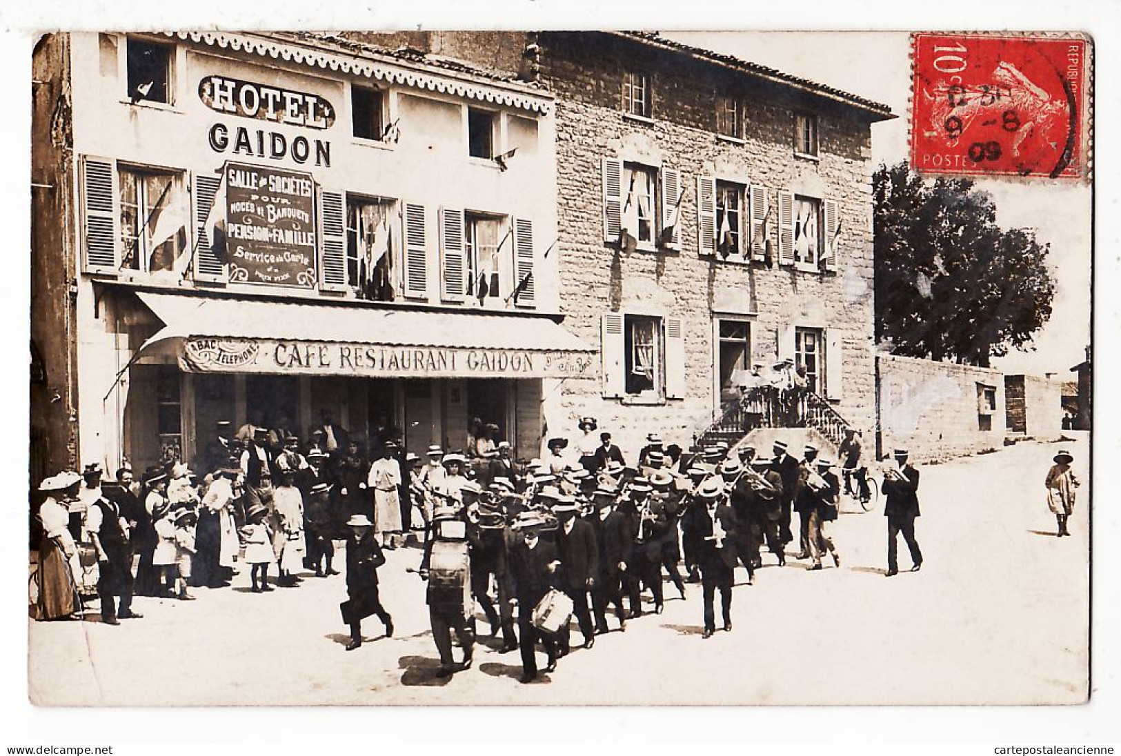 31884 / ♥️ ⭐ ◉ Carte-Photo DARDILLY-le-HAUT Rhone FANFARE Musique Village Place BARRIOD Hotel GAIDON 1909 à VACHEZ - Autres & Non Classés
