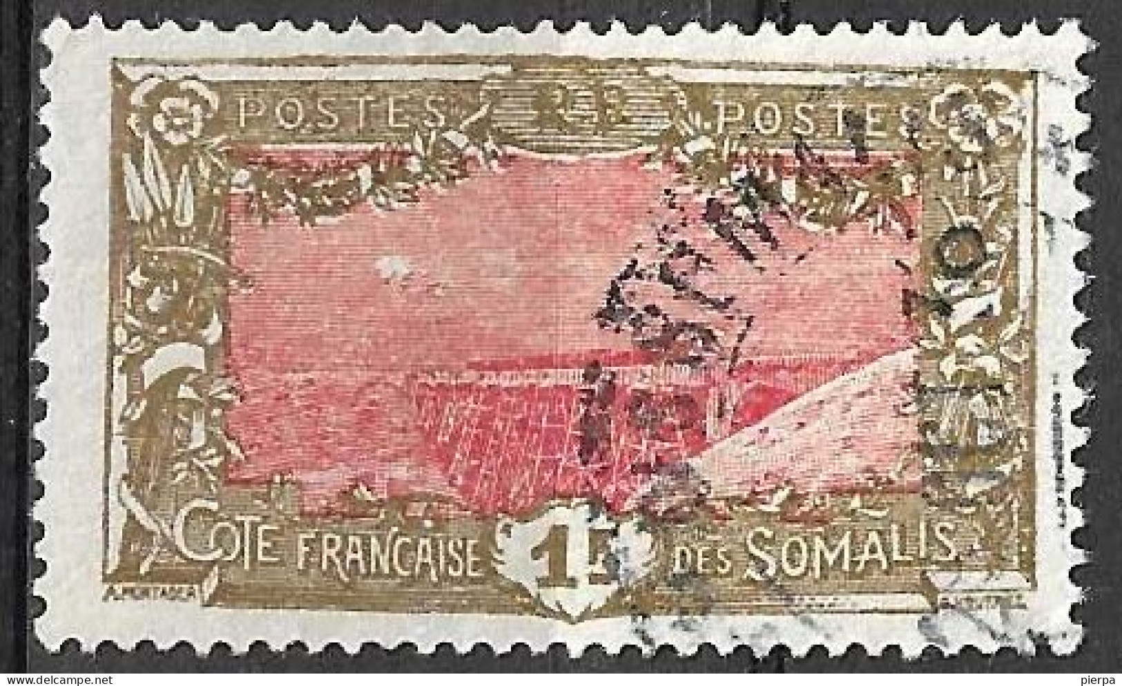COSTA DEI SOMALI - 1925 - PONTE FERROVIARIO - FR. 1,75 -USATO (YVERT 135A - MICHEL 117) - Gebruikt