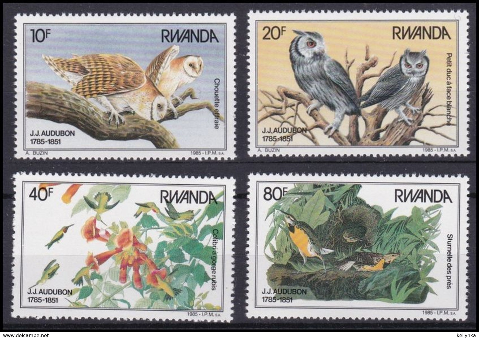 Rwanda - 1245/1248 - John James Audubon - Oiseaux - Buzin - 1985 - MNH - Nuovi