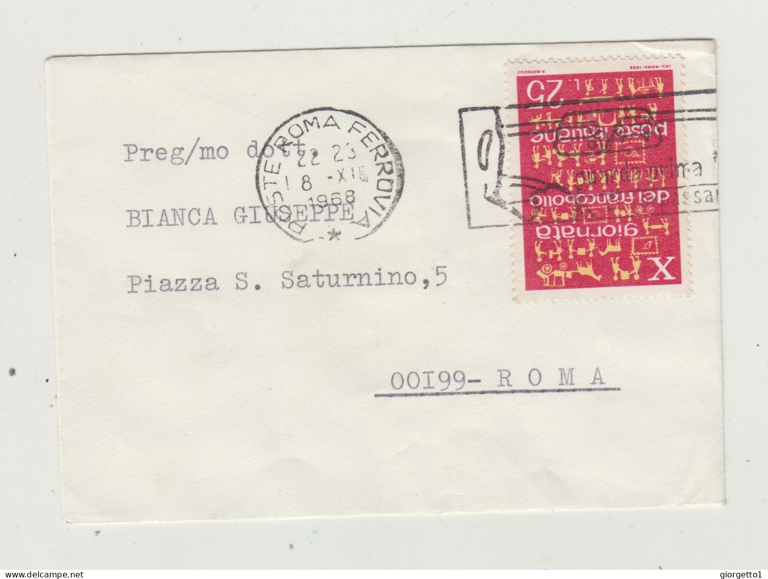 BUSTA SENZA LETTERA - FORMATO MINI - POSTE ROMA FERROVIA DEL 1968 VERSO ROMA - Marcofilie