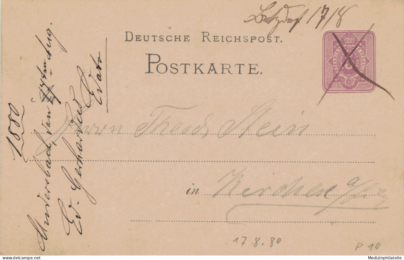 Ganzsache 5 Pfennig - Briefträgerentwertung 1880 P10 - Tarjetas