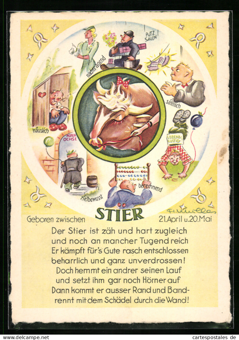 Künstler-AK Sternzeichen Stier, Wesenszüge  - Astronomía