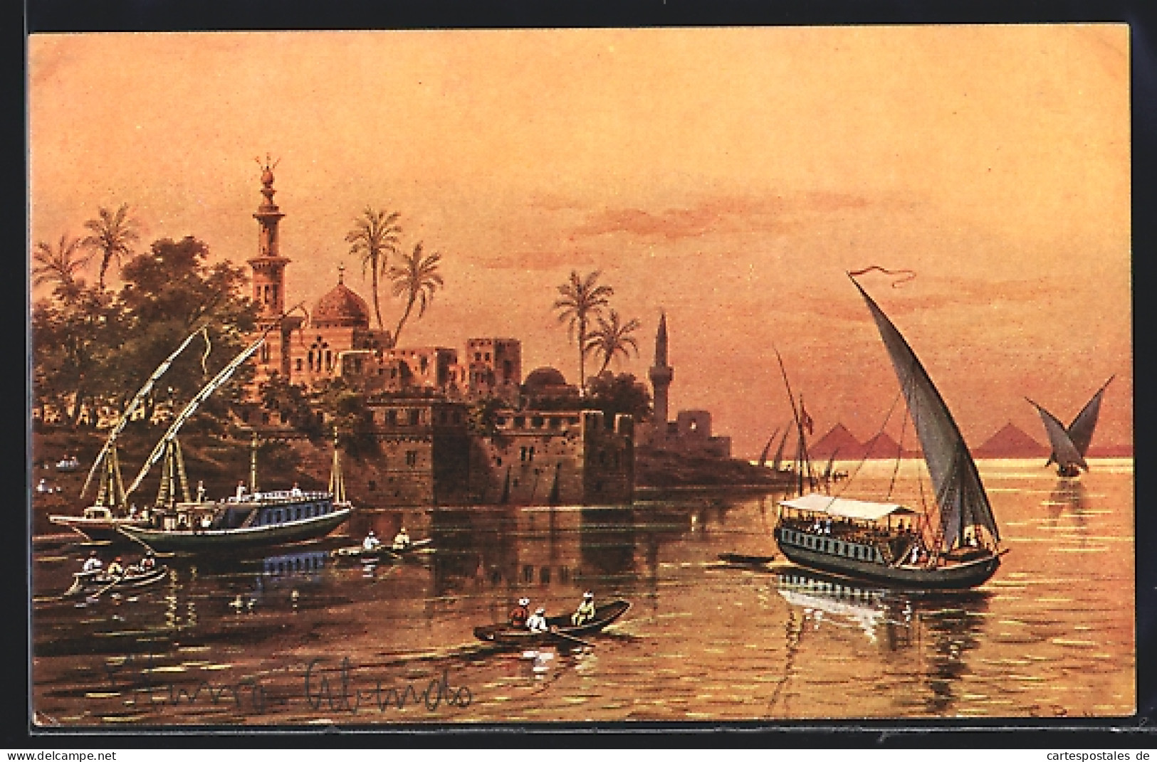 CPA Illustrateur Cairo, Cairo Am Abend  - Other & Unclassified
