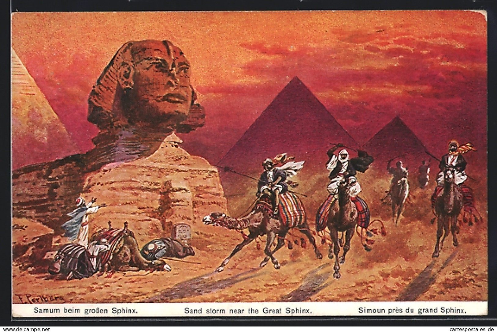 CPA Illustrateur Gizeh, Samum Beim Grossen Sphinx  - Autres & Non Classés