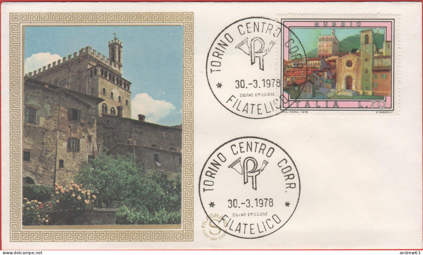 ITALIA - ITALIE - ITALY - 1978 - 70 Gubbio, Palazzo Dei Consoli - Turismo - FDC Filagrano Gold - FDC