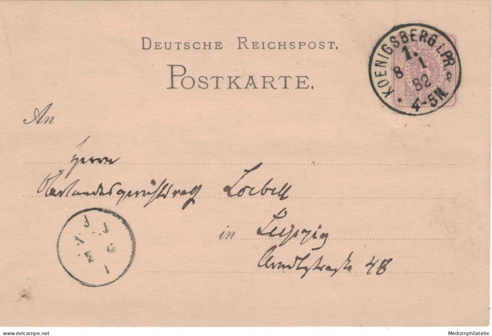 Ganzsache 5 Pfennig - Königsberg In Preussen 1882 > Leipzig - Cartes Postales