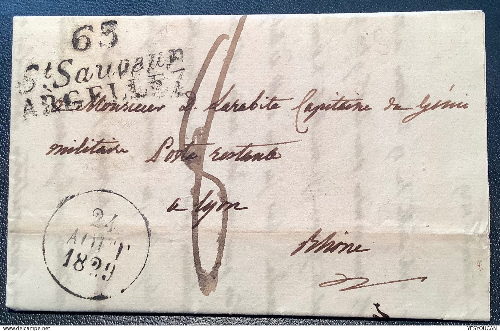 1829 DOUBLE CURSIVE 63/St Sauveur/ARGELLEZ (Hautes Pyrenées) Lettre>Lyon TB - 1801-1848: Precursors XIX