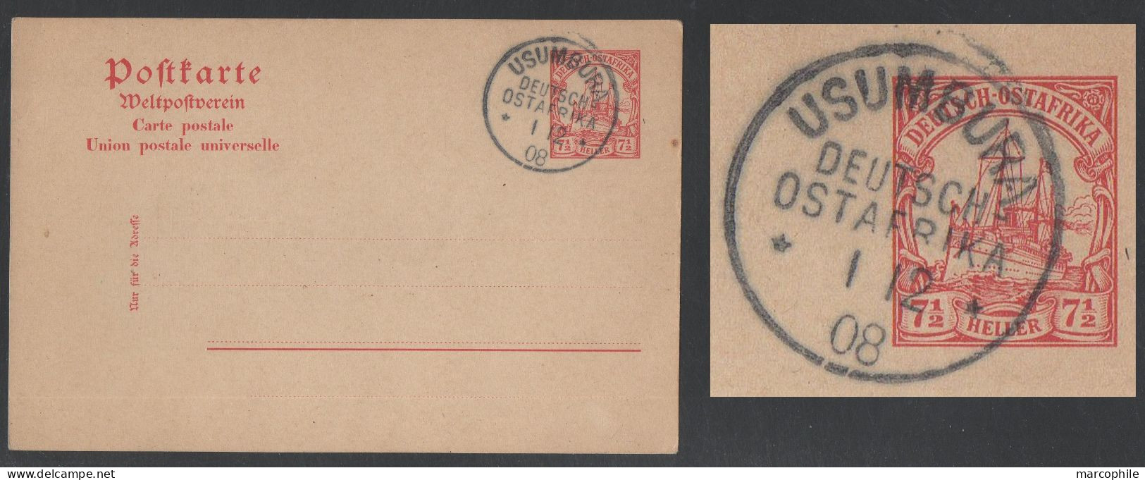 DEUTSCH OSTAFRIKA  / 1908  USUMBURA  AUF P19  GSK - GANZSACHE - ENTIER POSTAL  (ref 7839) - Duits-Oost-Afrika