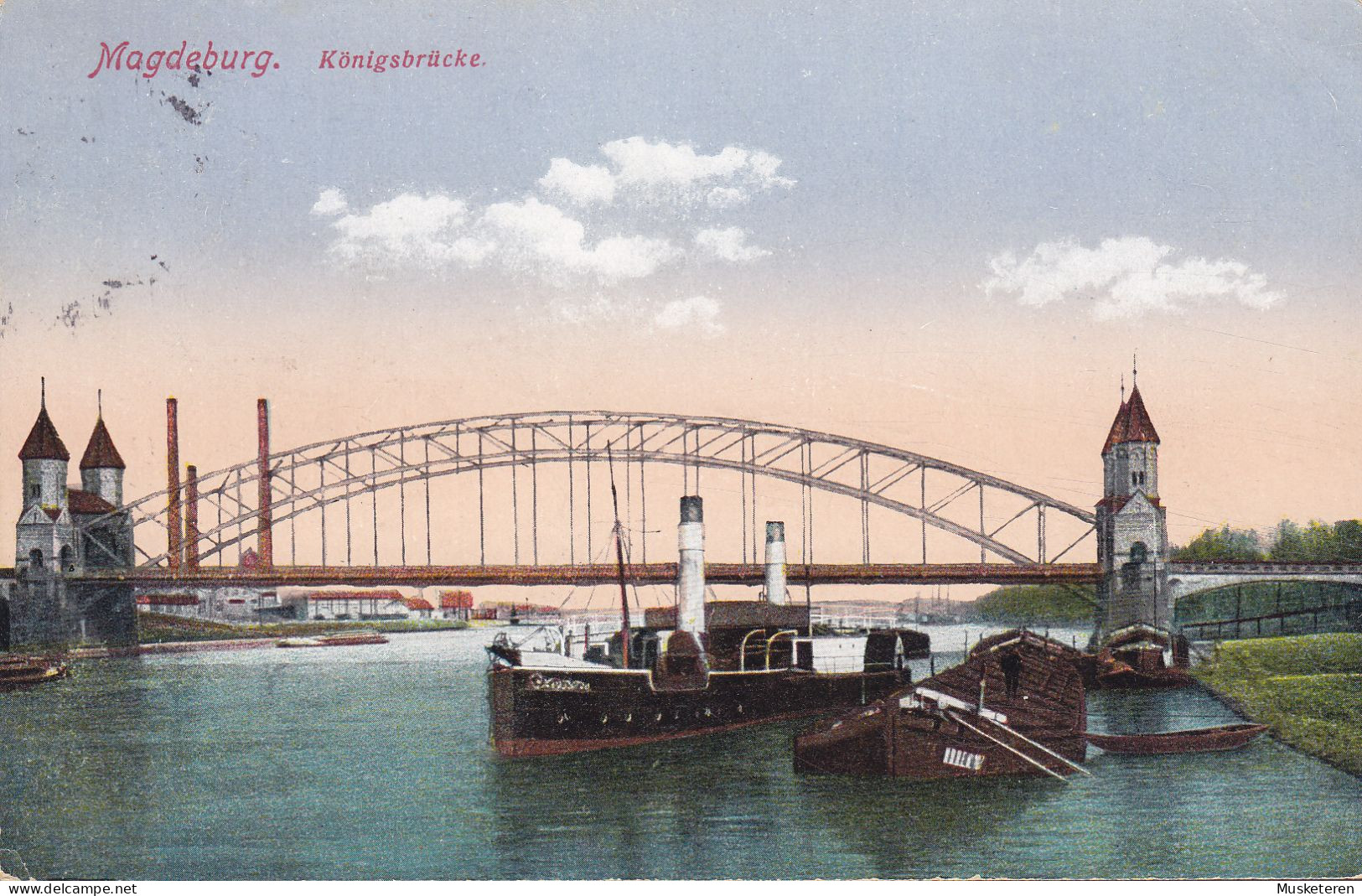 Deutsches Reich PPC Magdeburg. Königsbrücke Bridge Pont. Verlag W. Klautzsch BRAUNSCHWEIG 1913 Denmark (2 Scans) - Maagdenburg