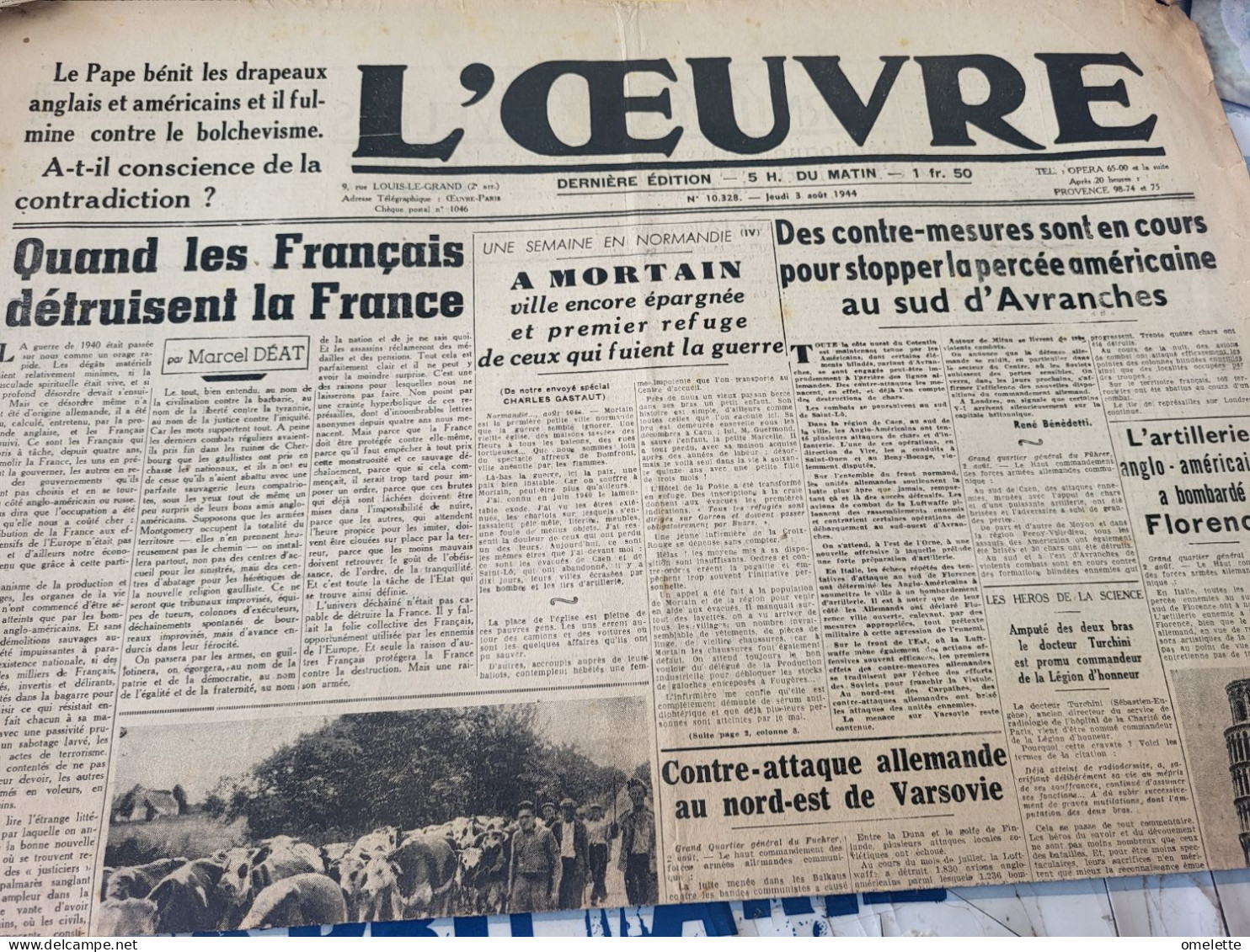 L OEUVRE 44/MARCEL DEAT /MORTAIN /AVRANCHES DEPANNAGE VELO A LA MINUTE - Autres & Non Classés