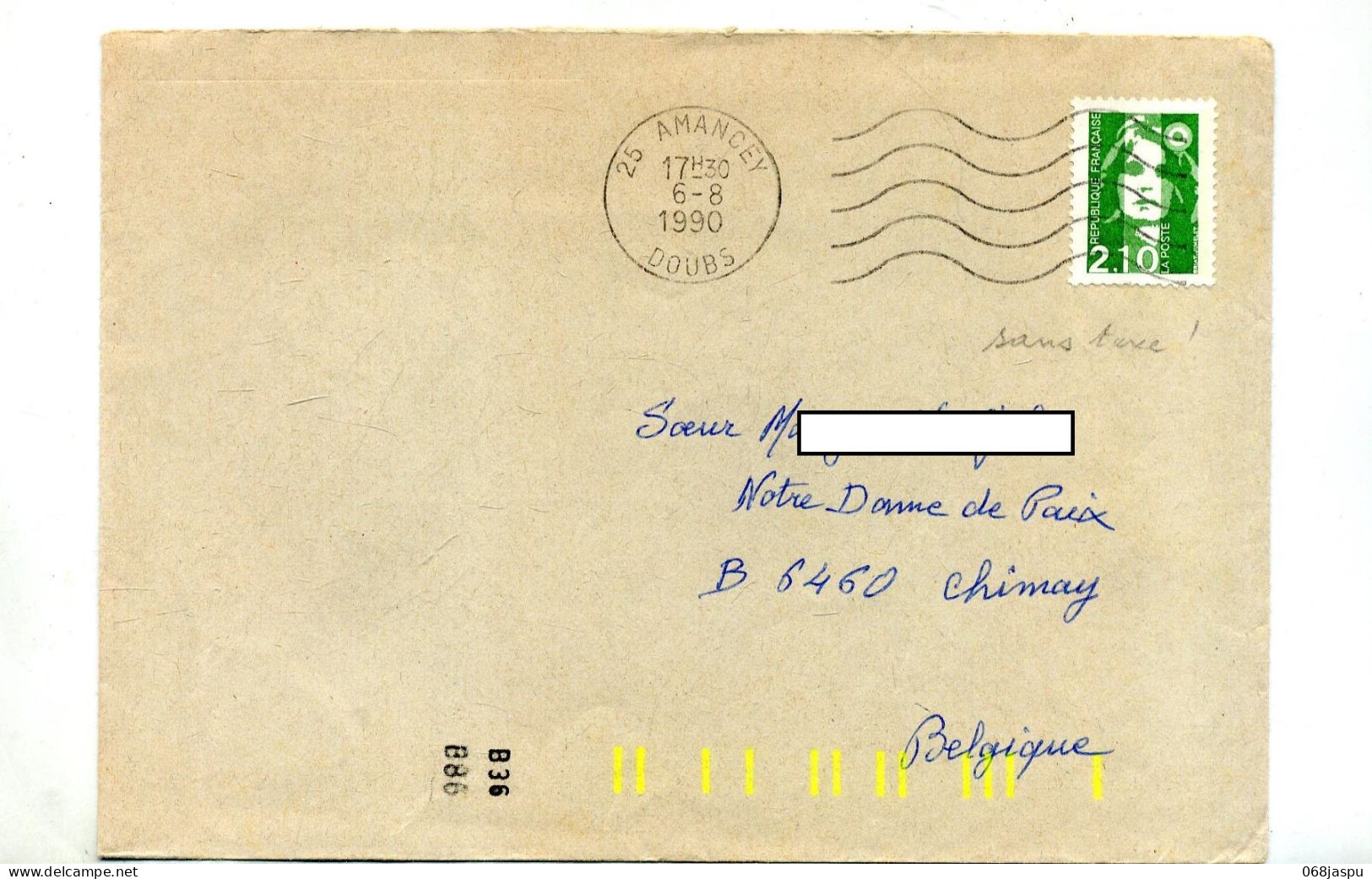 Lettre Flamme Muette Amancey  Marqur  Facteur  Tri Jaune - Mechanical Postmarks (Advertisement)