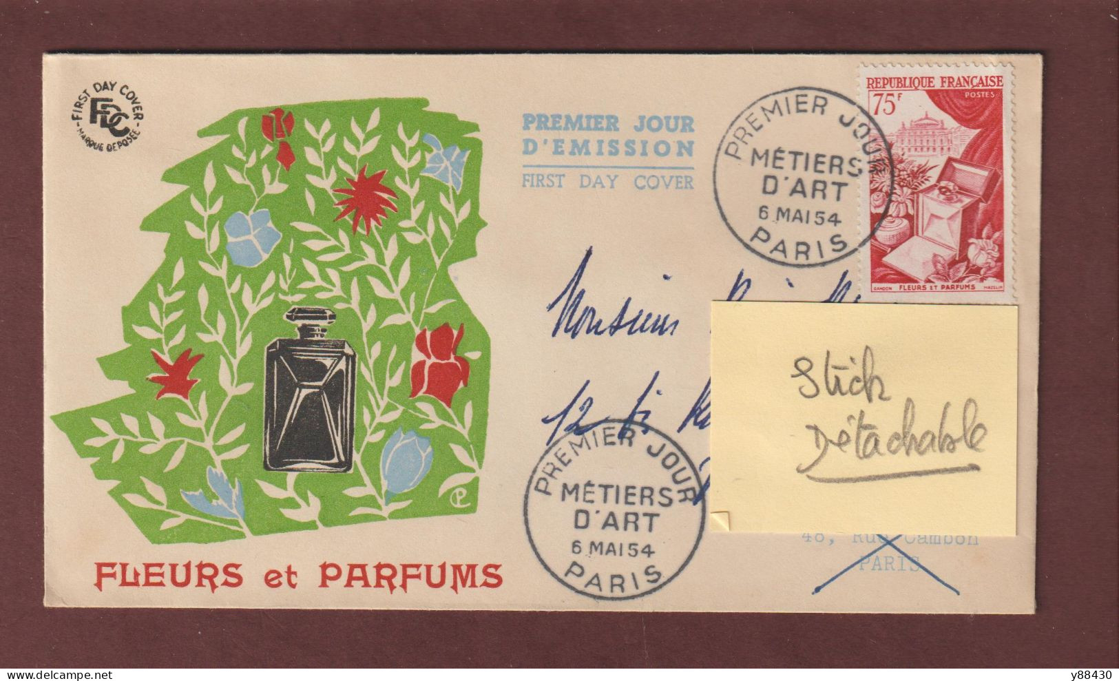 974 De 1954 - Enveloppe 1er Jour Productions De Luxe Du 6/5/1954 à PARIS - FLEURS & PARFUMS - 2 Scan - 1950-1959