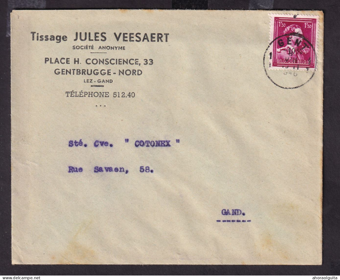 DDGG 161 -- 2 X Enveloppe TP Moins 10 % Surcharge Typo GENT 1946 - Entete Tissage Jules Vesaert à GENTBRUGGE-NORD - 1946 -10 %