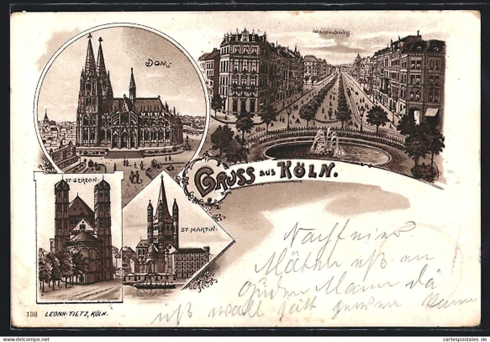 Lithographie Köln, Dom, St. Gereon, St. Martin  - Koeln