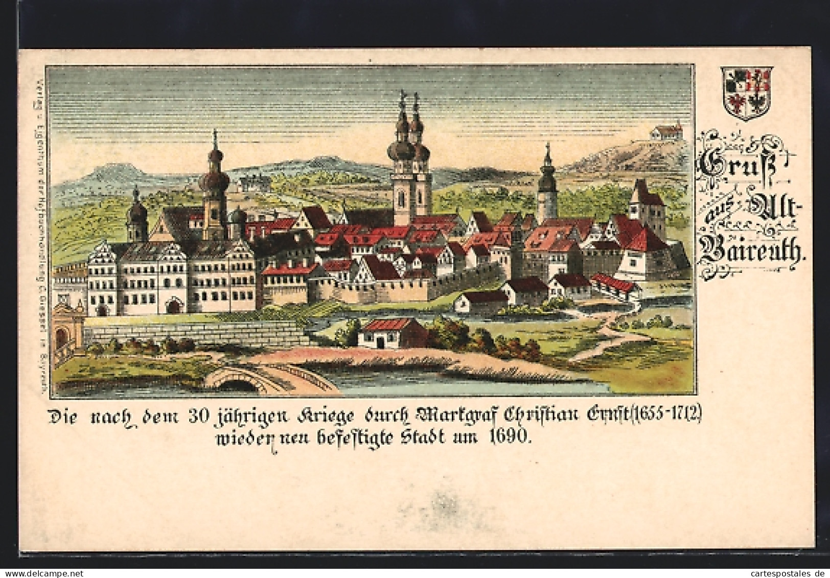 Lithographie Bayreuth, Blick Auf Die Um 1690 Neu Befestigte Stadt  - Bayreuth