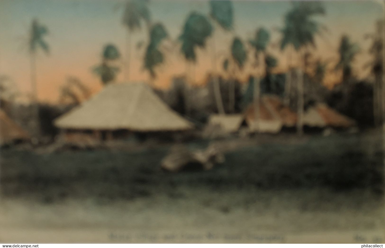 Singapore // Carte Photo RPPC // Malay Village And Cocoa Nut Trees (color) 19?? - Singapour