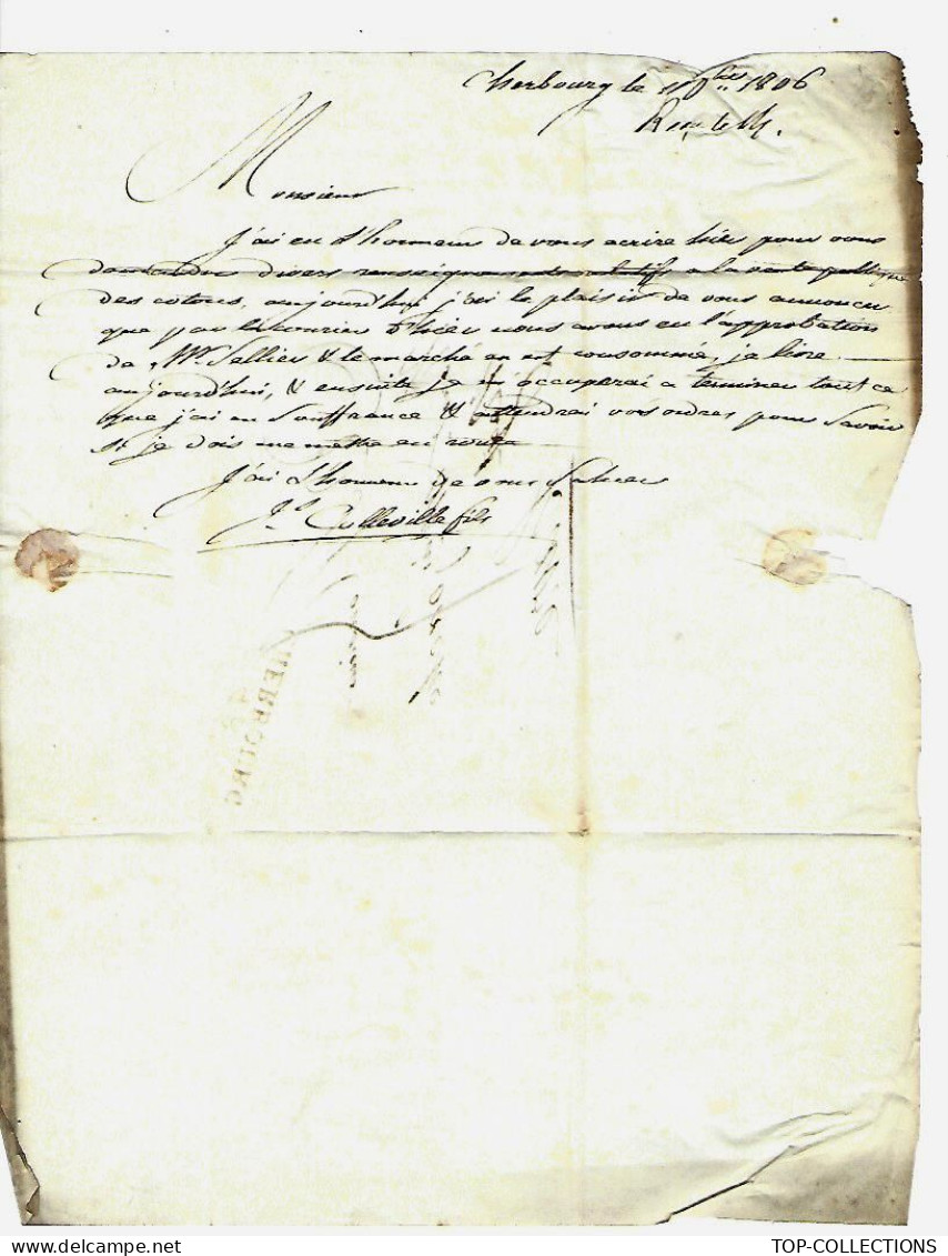 1806 ARMATEUR à Cherbourg Colleville => Foache Le Havre Denrees Coloniales NAVIGATION NEGOCE  COTONS  V.HISTORIQUE - 1800 – 1899