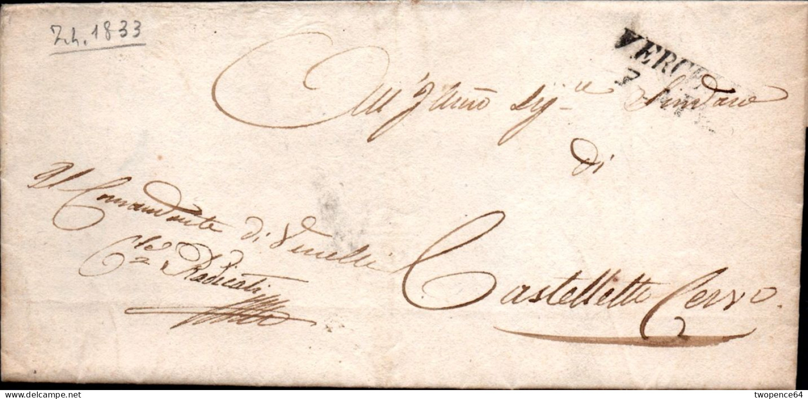 B73 - LETTERA PREFILATELICA DA VERCELLI A CASTELLETTO CERVO 1833 - 1. ...-1850 Vorphilatelie