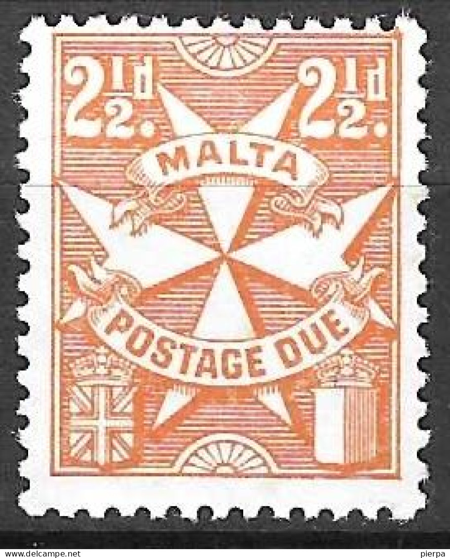 MALTA -1968 - SEGNATASSE - CROCE DI MALTA - 2,1/2 P - FIL A - DENT. 13 - NUOVO MNH**(YVERT TX 35 - MICHEL PD 32B) - Malta